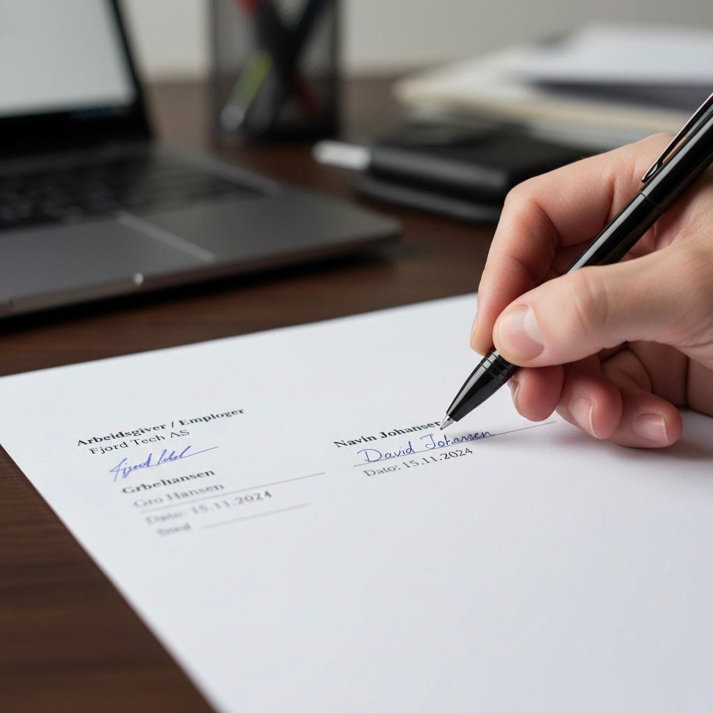 Arbeidstakers signatur på arbeidsavtale
