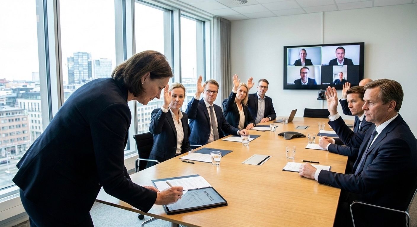 En generalforsamling som foretar en votering over en sak